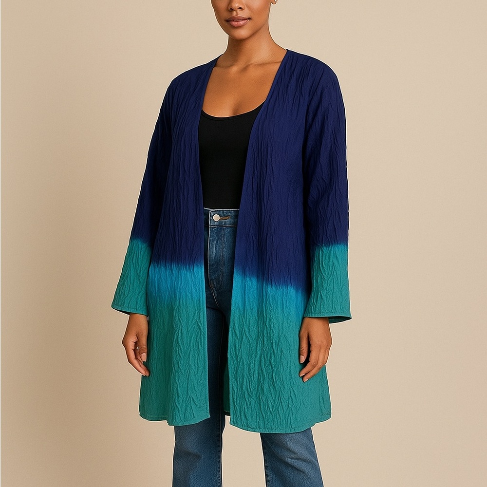 Joshi Silk Kaftan Blue & Green Ombre, Crinkle Textured, With Pockets